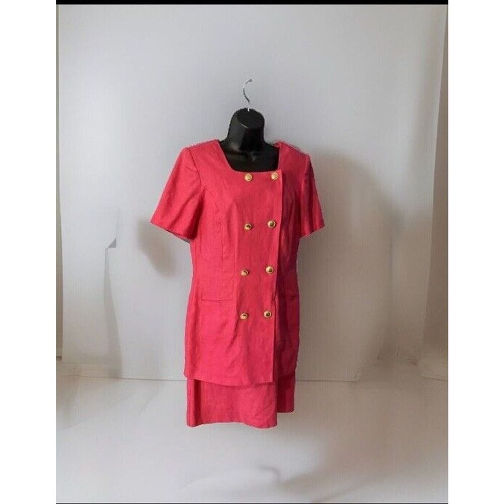 NY Sake Women's Linen Dress Hot Pink Short Sleeve‎ Business Size 8
